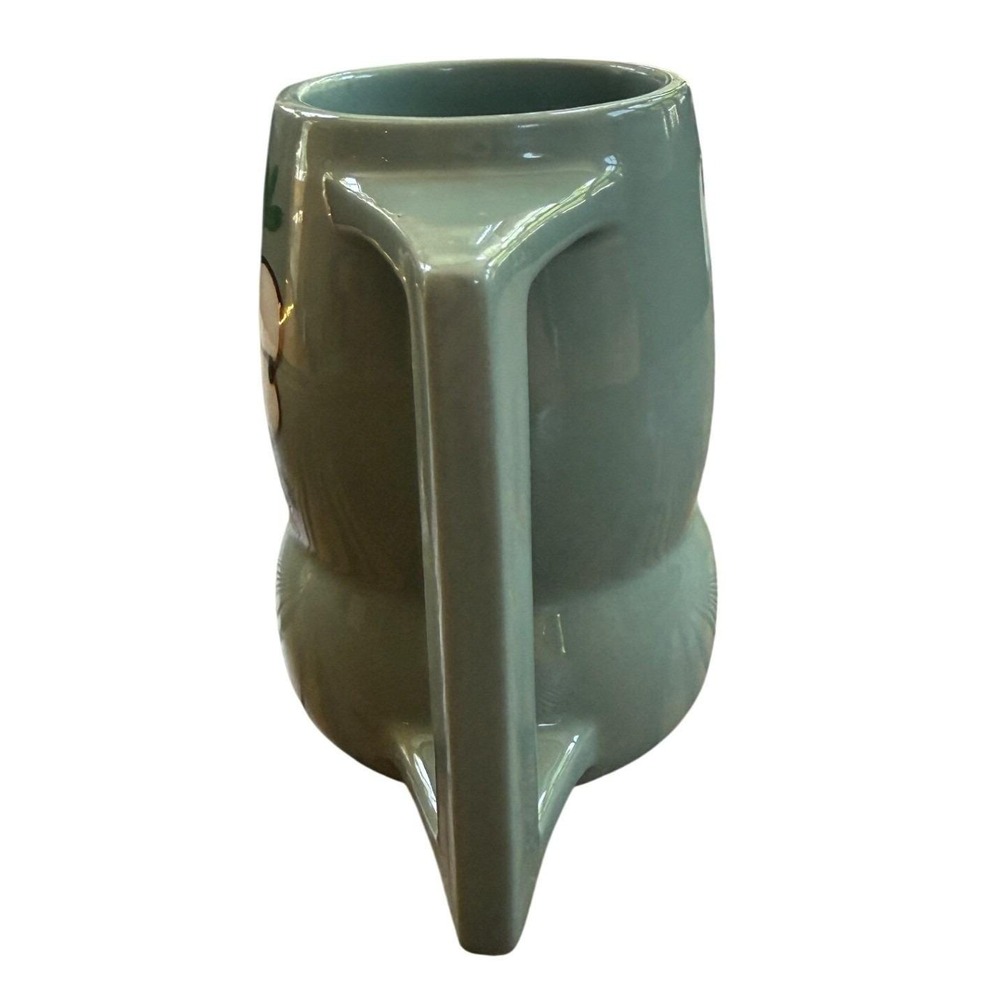 Sage Green Studio Pottery Mug Hand Painted Dogwood Flower Square Handle Tankard - Picture 6 of 8